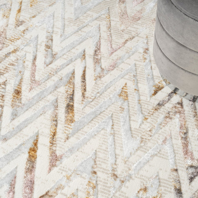 Glitz GLZ05 Modern Geometric Chevron Distressed Metallic Shimmer Hi-Low Textured Soft-Touch Polyester Low Profile Short-Pile Beige/Ivory/Grey/Multicolour Rug-Nourison-Rug Love - The Most Loved Rug Store