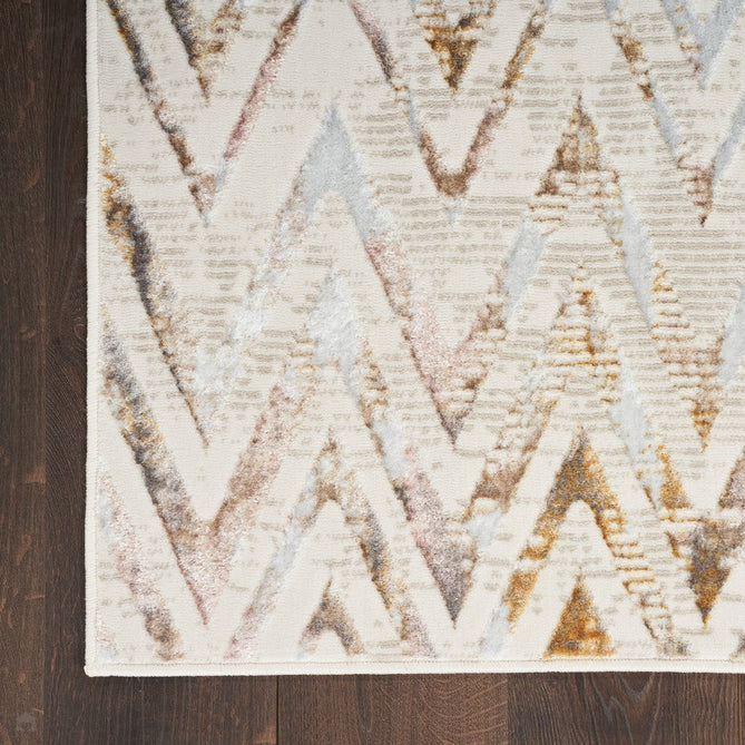 Glitz GLZ05 Modern Geometric Chevron Distressed Metallic Shimmer Hi-Low Textured Soft-Touch Polyester Low Profile Short-Pile Beige/Ivory/Grey/Multicolour Rug-Nourison-Rug Love - The Most Loved Rug Store