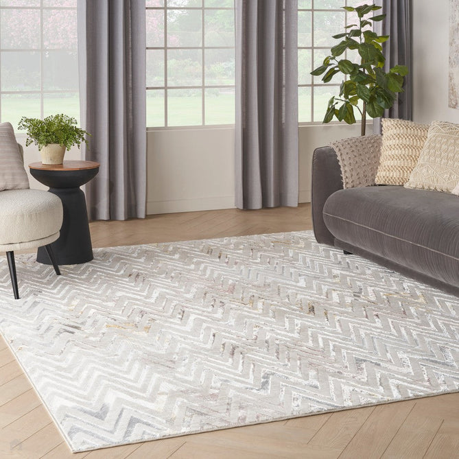 Glitz GLZ05 Modern Geometric Chevron Distressed Metallic Shimmer Hi-Low Textured Soft-Touch Polyester Low Profile Short-Pile Beige/Ivory/Grey/Multicolour Rug-Nourison-Rug Love - The Most Loved Rug Store