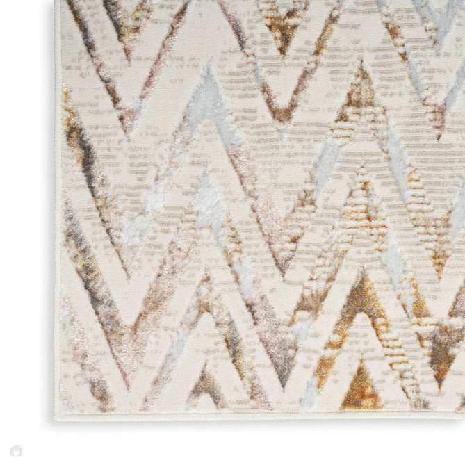 Glitz GLZ05 Modern Geometric Chevron Distressed Metallic Shimmer Hi-Low Textured Soft-Touch Polyester Low Profile Short-Pile Beige/Ivory/Grey/Multicolour Rug-Nourison-Rug Love - The Most Loved Rug Store