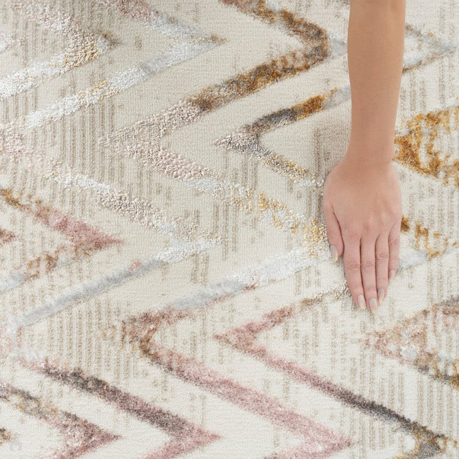Glitz GLZ05 Modern Geometric Chevron Distressed Metallic Shimmer Hi-Low Textured Soft-Touch Short-Pile Polyester Beige/Ivory/Grey/Multicolour Runner-Nourison-Rug Love - The Most Loved Rug Store