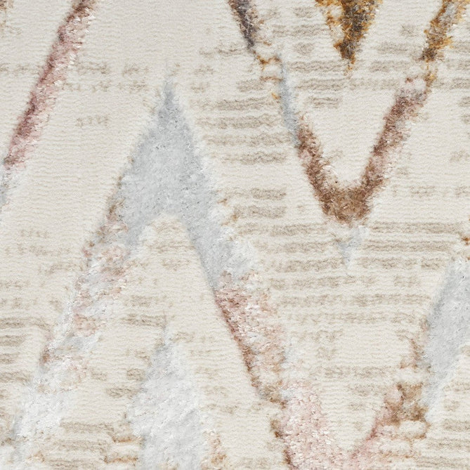 Glitz GLZ05 Modern Geometric Chevron Distressed Metallic Shimmer Hi-Low Textured Soft-Touch Short-Pile Polyester Beige/Ivory/Grey/Multicolour Runner-Nourison-Rug Love - The Most Loved Rug Store