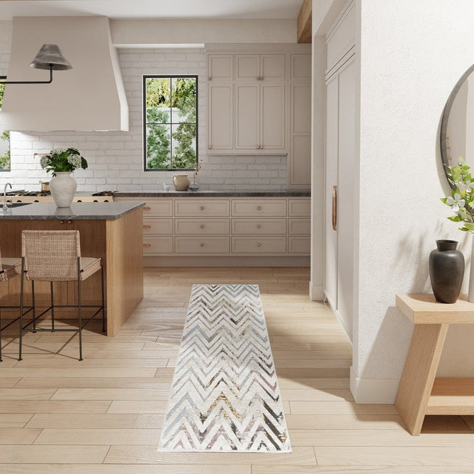 Glitz GLZ05 Modern Geometric Chevron Distressed Metallic Shimmer Hi-Low Textured Soft-Touch Short-Pile Polyester Beige/Ivory/Grey/Multicolour Runner-Nourison-Rug Love - The Most Loved Rug Store