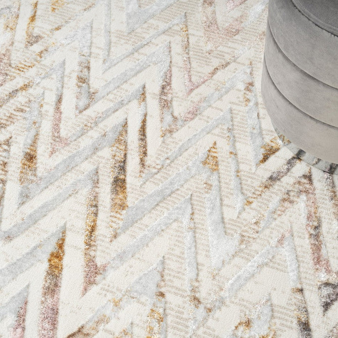 Glitz GLZ05 Modern Geometric Chevron Distressed Metallic Shimmer Hi-Low Textured Soft-Touch Short-Pile Polyester Beige/Ivory/Grey/Multicolour Runner-Nourison-Rug Love - The Most Loved Rug Store