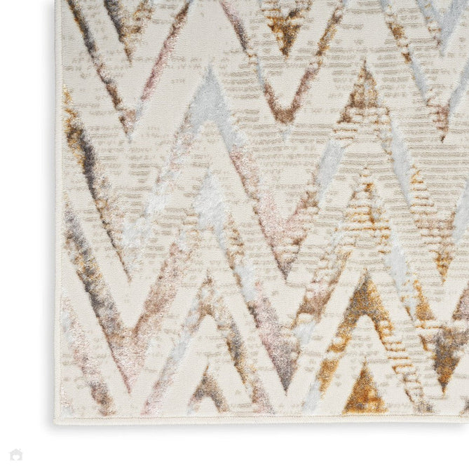 Glitz GLZ05 Modern Geometric Chevron Distressed Metallic Shimmer Hi-Low Textured Soft-Touch Short-Pile Polyester Beige/Ivory/Grey/Multicolour Runner-Nourison-Rug Love - The Most Loved Rug Store