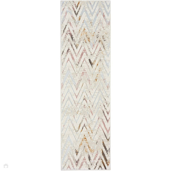 Glitz GLZ05 Modern Geometric Chevron Distressed Metallic Shimmer Hi-Low Textured Soft-Touch Short-Pile Polyester Beige/Ivory/Grey/Multicolour Runner-Nourison-Rug Love - The Most Loved Rug Store