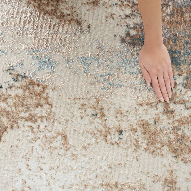 Glitz GLZ06 Modern Abstract Distressed Metallic Shimmer Hi-Low Textured Soft-Touch Short-Pile Polyester Taupe/Blue/Grey/Cream/Multicolour Runner-Nourison-Rug Love - The Most Loved Rug Store