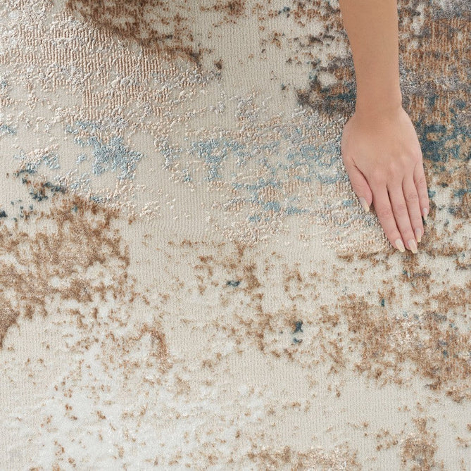 Glitz GLZ06 Modern Abstract Distressed Metallic Shimmer Hi-Low Textured Soft-Touch Short-Pile Polyester Taupe/Blue/Grey/Cream/Multicolour Runner-Nourison-Rug Love - The Most Loved Rug Store
