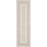 Glitz GLZ07 Modern Abstract Geometric Border Distressed Metallic Shimmer Hi-Low Textured Soft-Touch Polyester Low Profile Short-Pile Ivory Runner