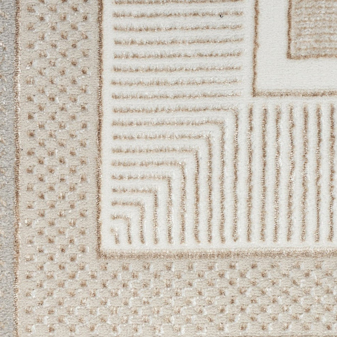 Glitz GLZ07 Modern Abstract Geometric Border Distressed Metallic Shimmer Hi-Low Textured Soft-Touch Polyester Low Profile Short-Pile Ivory/Beige Rug-Nourison-Rug Love - The Most Loved Rug Store