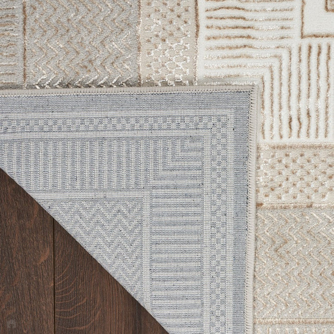 Glitz GLZ07 Modern Abstract Geometric Border Distressed Metallic Shimmer Hi-Low Textured Soft-Touch Polyester Low Profile Short-Pile Ivory/Beige Rug-Nourison-Rug Love - The Most Loved Rug Store