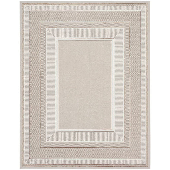 Glitz GLZ07 Modern Abstract Geometric Border Distressed Metallic Shimmer Hi-Low Textured Soft-Touch Polyester Low Profile Short-Pile Ivory/Beige Rug-Nourison-Rug Love - The Most Loved Rug Store
