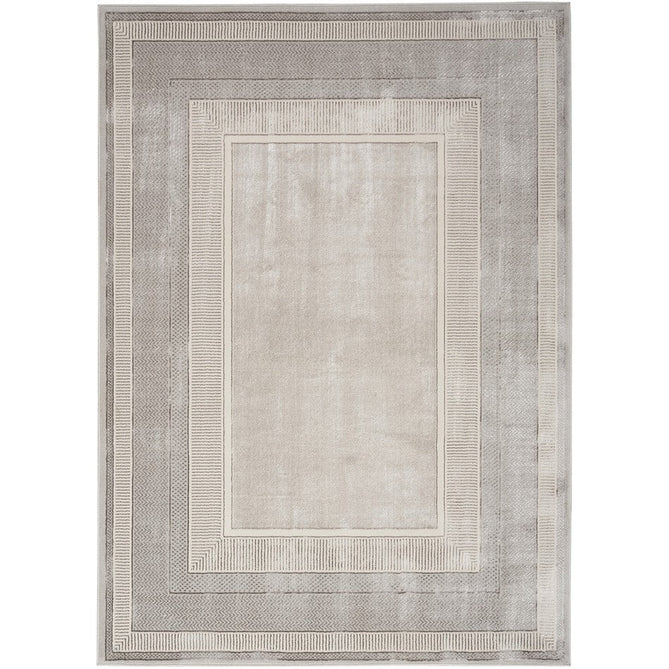 Glitz GLZ07 Modern Abstract Geometric Border Distressed Metallic Shimmer Hi-Low Textured Soft-Touch Polyester Low Profile Short-Pile Silver Rug-Nourison-Rug Love - The Most Loved Rug Store