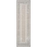 Glitz GLZ07 Modern Abstract Geometric Border Distressed Metallic Shimmer Hi-Low Textured Soft-Touch Polyester Low Profile Short-Pile Silver Runner
