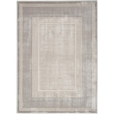 Glitz GLZ07 Modern Abstract Geometric Border Distressed Metallic Shimmer Hi-Low Textured Soft-Touch Polyester Silver Rug