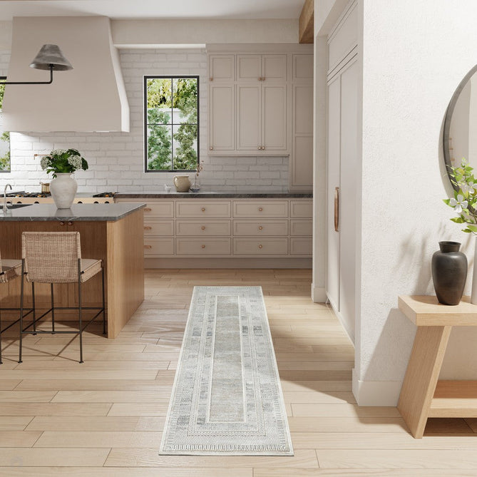 Glitz GLZ07 Modern Abstract Geometric Border Distressed Metallic Shimmer Hi-Low Textured Soft-Touch Short-Pile Polyester Ivory/Multicolour Runner-Nourison-Rug Love - The Most Loved Rug Store