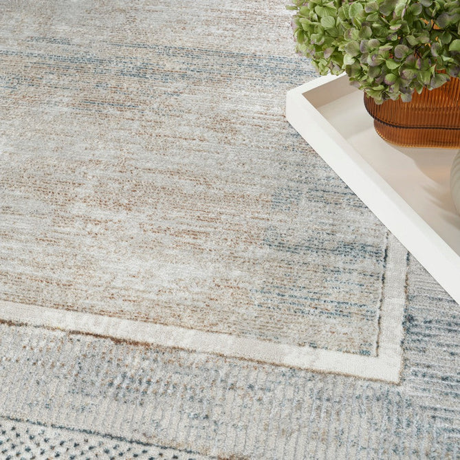 Glitz GLZ07 Modern Abstract Geometric Border Distressed Metallic Shimmer Hi-Low Textured Soft-Touch Short-Pile Polyester Ivory/Multicolour Runner-Nourison-Rug Love - The Most Loved Rug Store