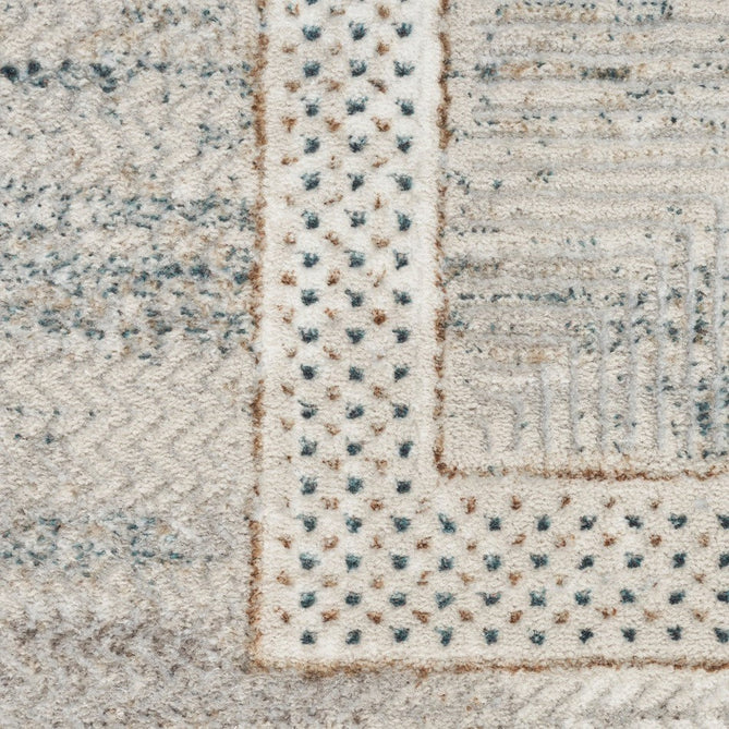 Glitz GLZ07 Modern Abstract Geometric Border Distressed Metallic Shimmer Hi-Low Textured Soft-Touch Short-Pile Polyester Ivory/Multicolour Runner-Nourison-Rug Love - The Most Loved Rug Store