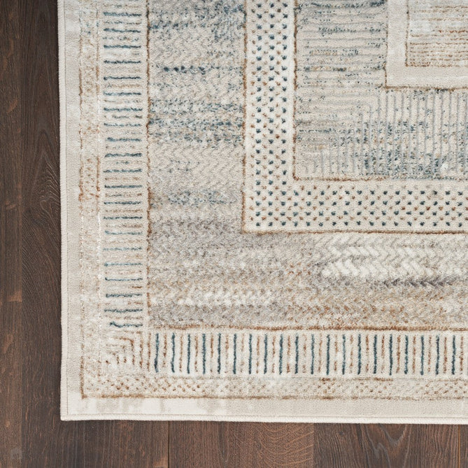 Glitz GLZ07 Modern Abstract Geometric Border Distressed Metallic Shimmer Hi-Low Textured Soft-Touch Short-Pile Polyester Ivory/Multicolour Runner-Nourison-Rug Love - The Most Loved Rug Store