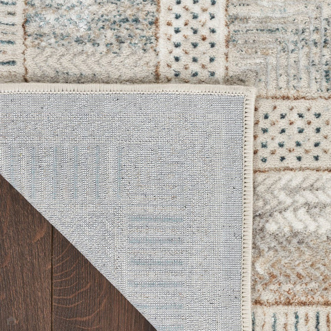 Glitz GLZ07 Modern Abstract Geometric Border Distressed Metallic Shimmer Hi-Low Textured Soft-Touch Short-Pile Polyester Ivory/Multicolour Runner-Nourison-Rug Love - The Most Loved Rug Store