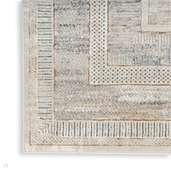 Glitz GLZ07 Modern Abstract Geometric Border Distressed Metallic Shimmer Hi-Low Textured Soft-Touch Short-Pile Polyester Ivory/Multicolour Runner-Nourison-Rug Love - The Most Loved Rug Store