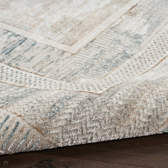Glitz GLZ07 Modern Abstract Geometric Border Distressed Metallic Shimmer Hi-Low Textured Soft-Touch Short-Pile Polyester Ivory/Multicolour Runner-Nourison-Rug Love - The Most Loved Rug Store