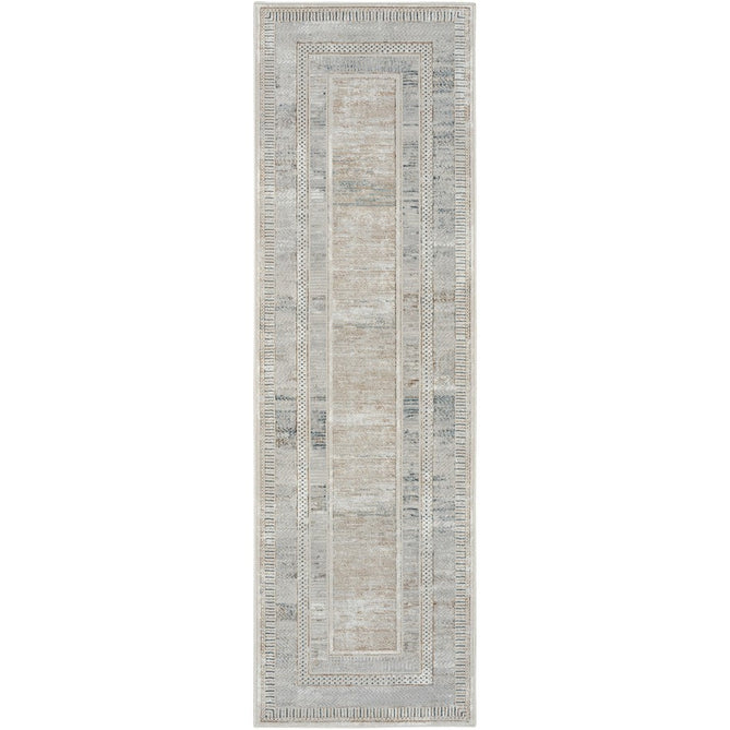 Glitz GLZ07 Modern Abstract Geometric Border Distressed Metallic Shimmer Hi-Low Textured Soft-Touch Short-Pile Polyester Ivory/Multicolour Runner-Nourison-Rug Love - The Most Loved Rug Store