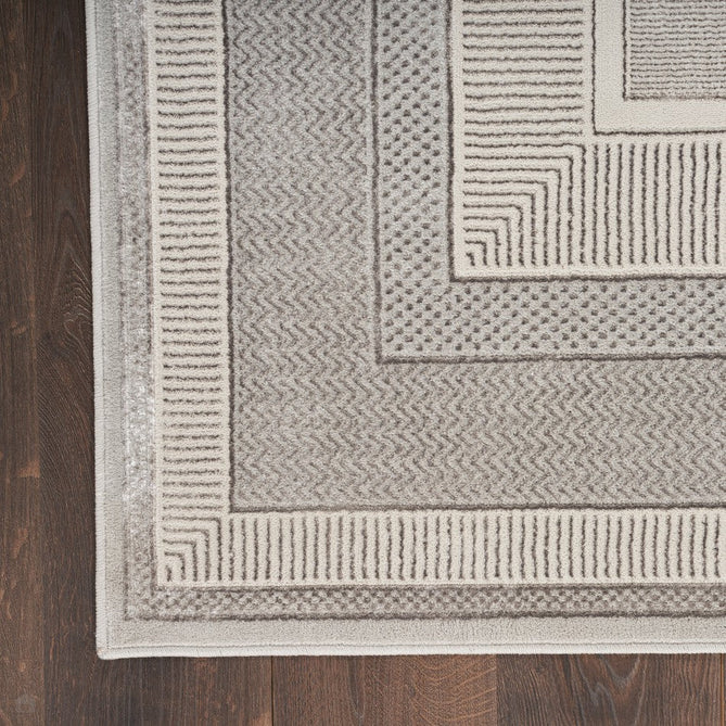 Glitz GLZ07 Modern Abstract Geometric Border Distressed Metallic Shimmer Hi-Low Textured Soft-Touch Short-Pile Polyester Silver Runner-Nourison-Rug Love - The Most Loved Rug Store