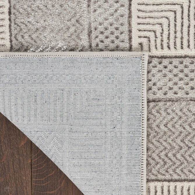 Glitz GLZ07 Modern Abstract Geometric Border Distressed Metallic Shimmer Hi-Low Textured Soft-Touch Short-Pile Polyester Silver Runner-Nourison-Rug Love - The Most Loved Rug Store