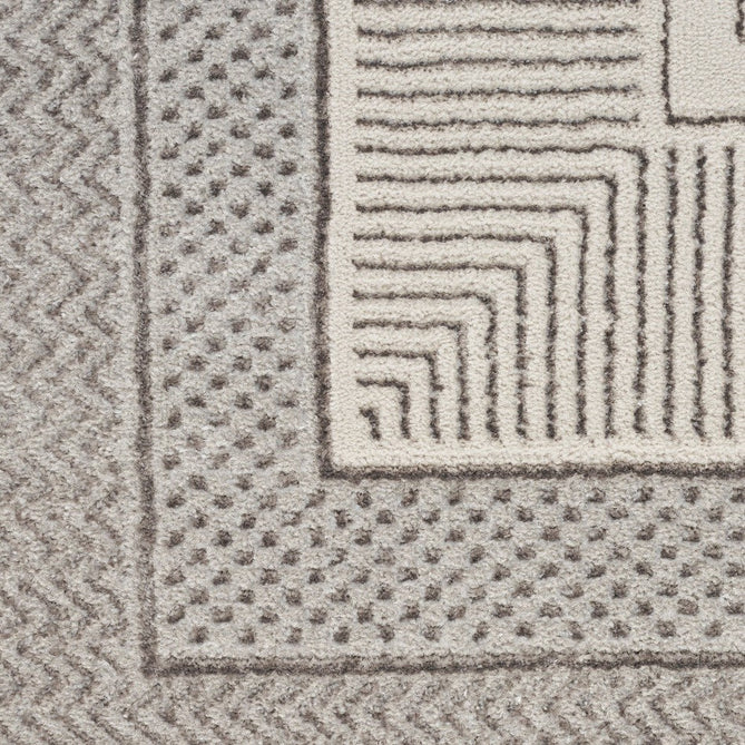 Glitz GLZ07 Modern Abstract Geometric Border Distressed Metallic Shimmer Hi-Low Textured Soft-Touch Short-Pile Polyester Silver Runner-Nourison-Rug Love - The Most Loved Rug Store