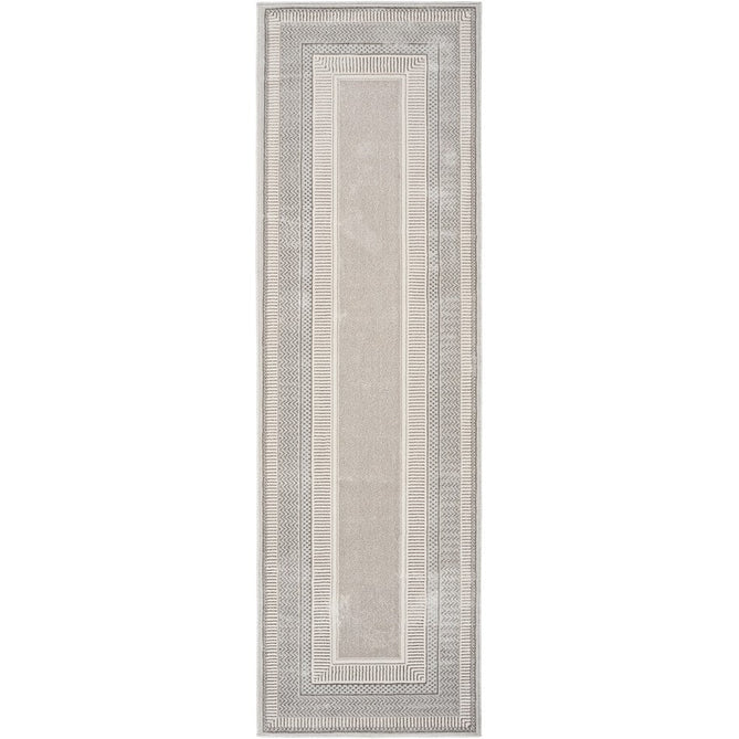 Glitz GLZ07 Modern Abstract Geometric Border Distressed Metallic Shimmer Hi-Low Textured Soft-Touch Short-Pile Polyester Silver Runner-Nourison-Rug Love - The Most Loved Rug Store