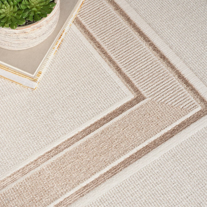 Glitz GLZ08 Modern Plain Ribbed Border Distressed Metallic Shimmer Hi-Low Textured Soft-Touch Polyester Low Profile Short-Pile Ivory/Cream Runner-Nourison-Rug Love - The Most Loved Rug Store