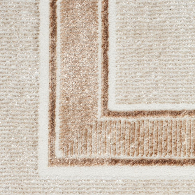 Glitz GLZ08 Modern Plain Ribbed Border Distressed Metallic Shimmer Hi-Low Textured Soft-Touch Polyester Low Profile Short-Pile Ivory/Cream Runner-Nourison-Rug Love - The Most Loved Rug Store