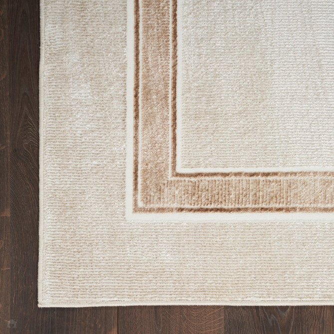 Glitz GLZ08 Modern Plain Ribbed Border Distressed Metallic Shimmer Hi-Low Textured Soft-Touch Polyester Low Profile Short-Pile Ivory/Cream/Beige/Taupe Rug-Nourison-Rug Love - The Most Loved Rug Store