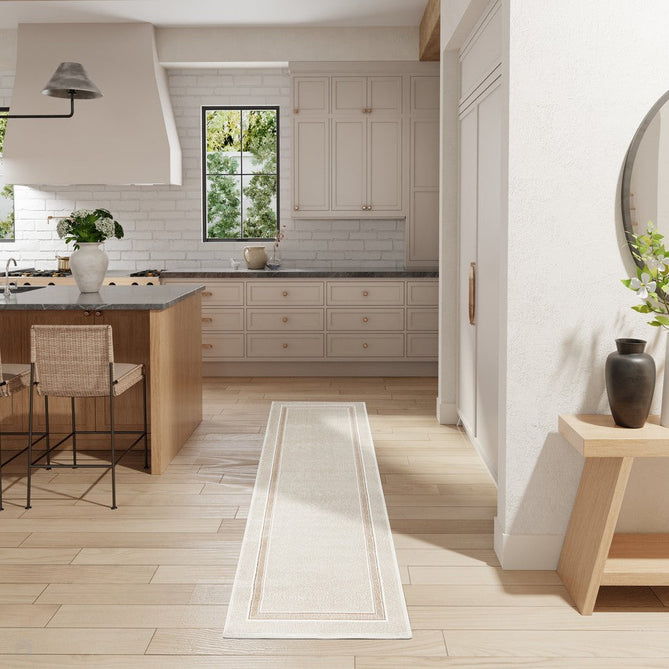Glitz GLZ08 Modern Plain Ribbed Border Distressed Metallic Shimmer Hi-Low Textured Soft-Touch Polyester Low Profile Short-Pile Ivory/Cream/Beige/Taupe Rug-Nourison-Rug Love - The Most Loved Rug Store