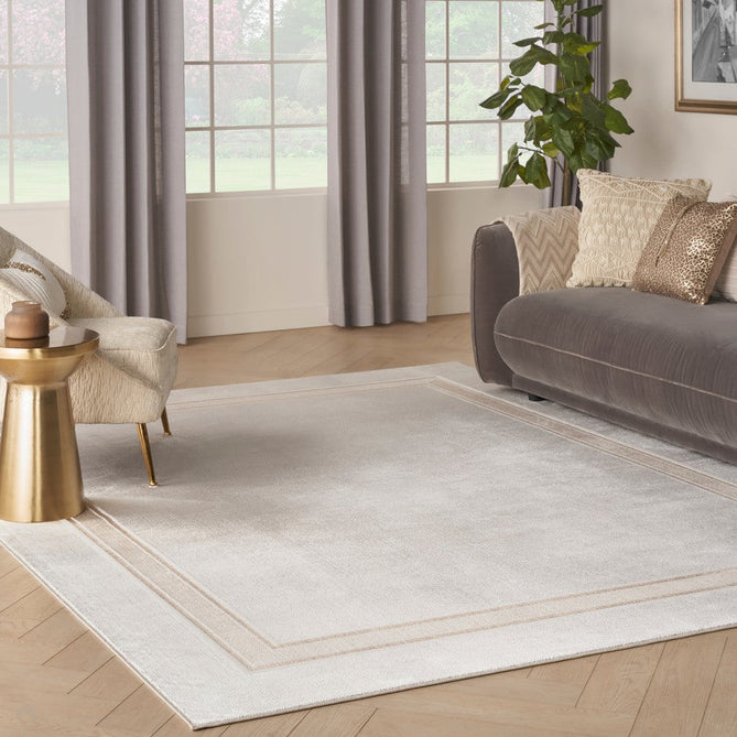 Glitz GLZ08 Modern Plain Ribbed Border Distressed Metallic Shimmer Hi-Low Textured Soft-Touch Polyester Low Profile Short-Pile Ivory/Cream/Beige/Taupe Rug-Nourison-Rug Love - The Most Loved Rug Store