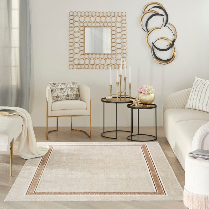 Glitz GLZ08 Modern Plain Ribbed Border Distressed Metallic Shimmer Hi-Low Textured Soft-Touch Polyester Low Profile Short-Pile Ivory/Cream/Beige/Taupe Rug-Nourison-Rug Love - The Most Loved Rug Store