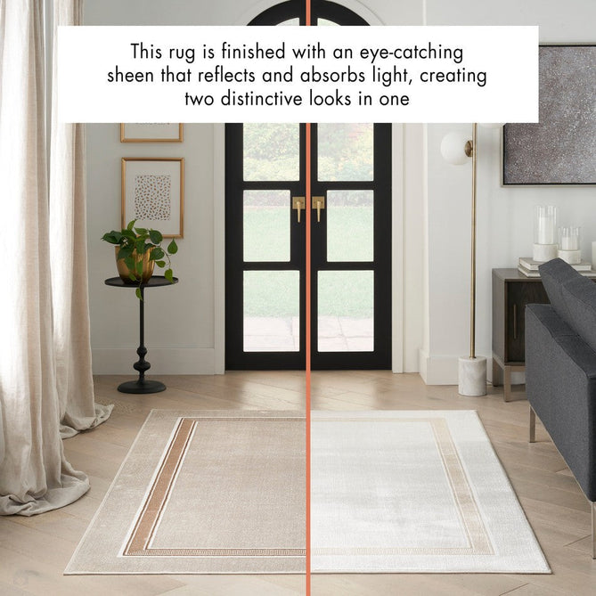 Glitz GLZ08 Modern Plain Ribbed Border Distressed Metallic Shimmer Hi-Low Textured Soft-Touch Polyester Low Profile Short-Pile Ivory/Cream/Beige/Taupe Rug-Nourison-Rug Love - The Most Loved Rug Store
