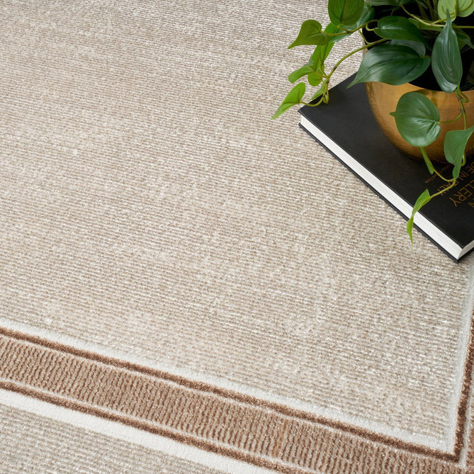 Glitz GLZ08 Modern Plain Ribbed Border Distressed Metallic Shimmer Hi-Low Textured Soft-Touch Short-Pile Polyester Ivory/Cream Runner-Nourison-Rug Love - The Most Loved Rug Store