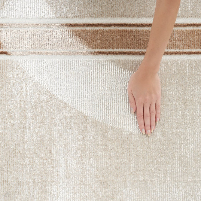 Glitz GLZ08 Modern Plain Ribbed Border Distressed Metallic Shimmer Hi-Low Textured Soft-Touch Short-Pile Polyester Ivory/Cream Runner-Nourison-Rug Love - The Most Loved Rug Store