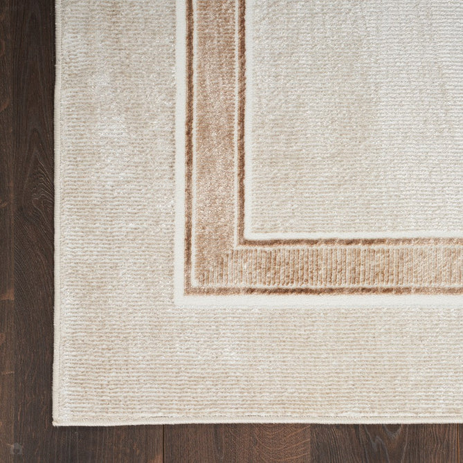 Glitz GLZ08 Modern Plain Ribbed Border Distressed Metallic Shimmer Hi-Low Textured Soft-Touch Short-Pile Polyester Ivory/Cream Runner-Nourison-Rug Love - The Most Loved Rug Store