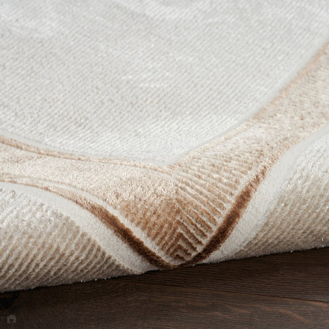 Glitz GLZ08 Modern Plain Ribbed Border Distressed Metallic Shimmer Hi-Low Textured Soft-Touch Short-Pile Polyester Ivory/Cream Runner-Nourison-Rug Love - The Most Loved Rug Store