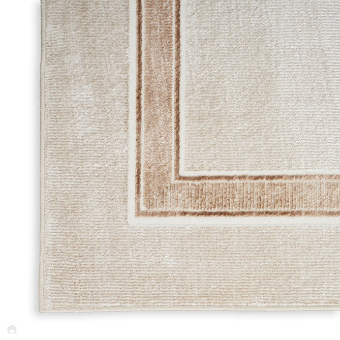 Glitz GLZ08 Modern Plain Ribbed Border Distressed Metallic Shimmer Hi-Low Textured Soft-Touch Short-Pile Polyester Ivory/Cream Runner-Nourison-Rug Love - The Most Loved Rug Store
