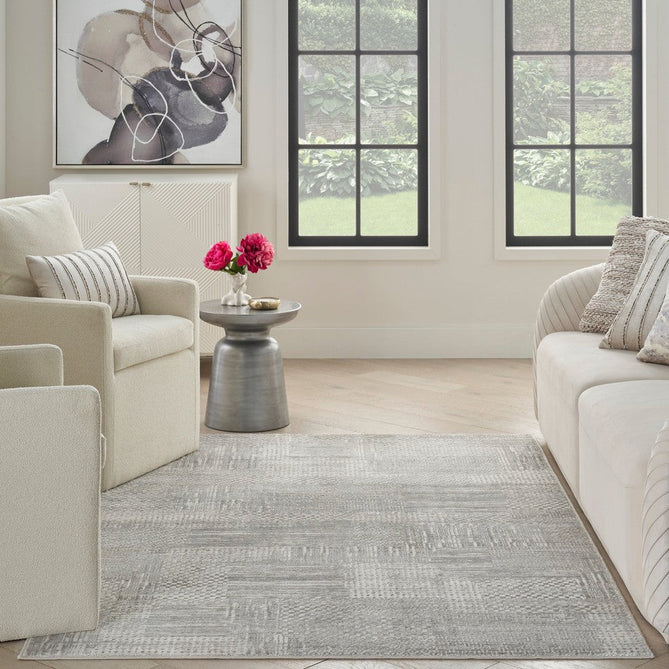 Glitz GLZ09 Modern Abstract Geometric Patchwork Distressed Metallic Shimmer Hi-Low Textured Soft-Touch Polyester Low Profile Short-Pile Silver/Grey Rug-Nourison-Rug Love - The Most Loved Rug Store