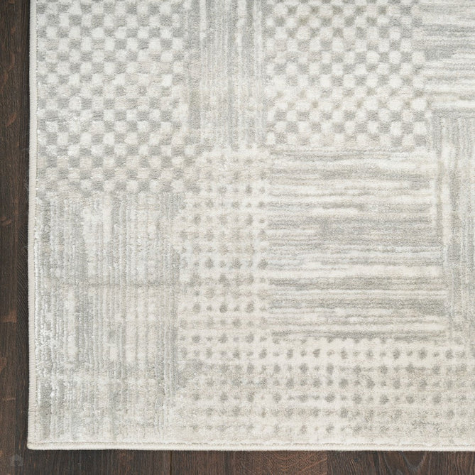 Glitz GLZ09 Modern Abstract Geometric Patchwork Distressed Metallic Shimmer Hi-Low Textured Soft-Touch Polyester Low Profile Short-Pile Silver/Grey Rug-Nourison-Rug Love - The Most Loved Rug Store