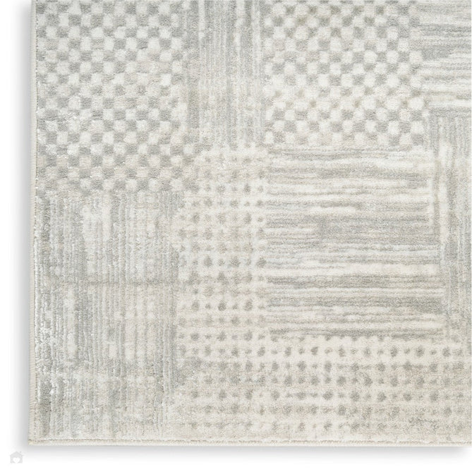 Glitz GLZ09 Modern Abstract Geometric Patchwork Distressed Metallic Shimmer Hi-Low Textured Soft-Touch Short-Pile Polyester Silver/Grey Runner-Nourison-Rug Love - The Most Loved Rug Store