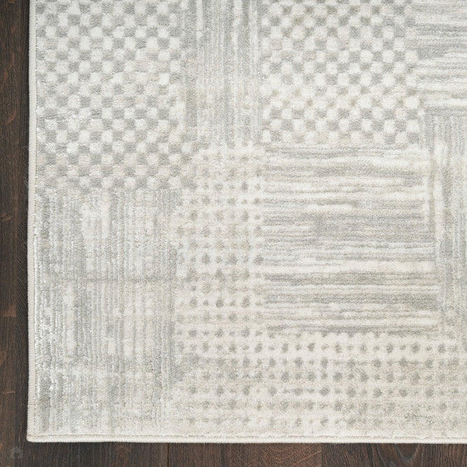 Glitz GLZ09 Modern Abstract Geometric Patchwork Distressed Metallic Shimmer Hi-Low Textured Soft-Touch Short-Pile Polyester Silver/Grey Runner-Nourison-Rug Love - The Most Loved Rug Store