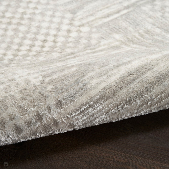 Glitz GLZ09 Modern Abstract Geometric Patchwork Distressed Metallic Shimmer Hi-Low Textured Soft-Touch Short-Pile Polyester Silver/Grey Runner-Nourison-Rug Love - The Most Loved Rug Store