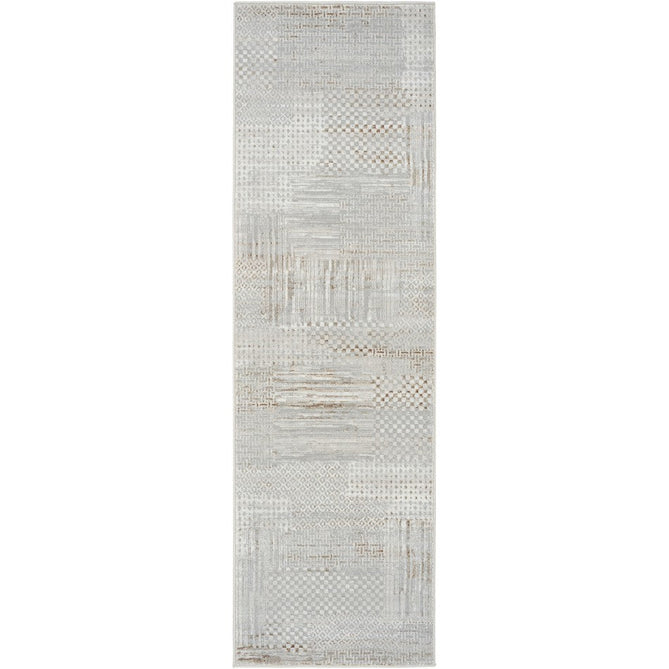 Glitz GLZ09 Modern Abstract Geometric Patchwork Distressed Metallic Shimmer Hi-Low Textured Soft-Touch Short-Pile Polyester Silver/Grey Runner-Nourison-Rug Love - The Most Loved Rug Store
