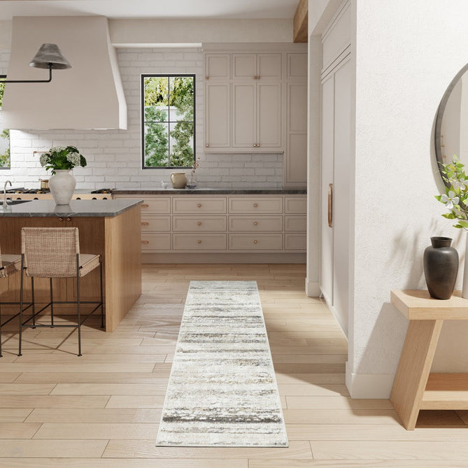 Glitz GLZ10 Modern Abstract Distressed Metallic Shimmer Hi-Low Textured Soft-Touch Short-Pile Polyester Cream/Grey Runner-Nourison-Rug Love - The Most Loved Rug Store